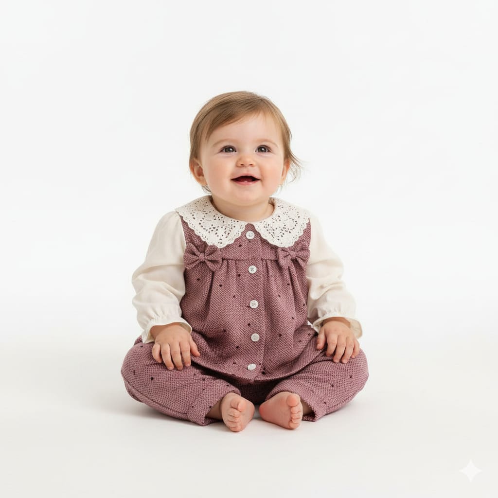Newborn Baby Girl 2-Piece Cotton Suit Set | Stylish Blue Dress Shirt, Printed Bodysuit, Pajama & Full Sleeves Inner