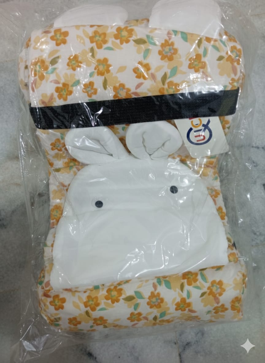 Newborn Baby Sleeping Pillow with Side Roll Bolsters – Soft Cotton Anti-Roll Pillow for Safe Sleep, Head Support & Comfort – Floral & Cartoon Print Sir Banna Pillow for Infants