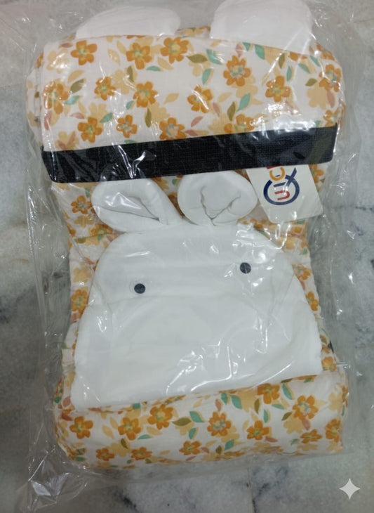 Newborn Baby Sleeping Pillow with Side Roll Bolsters – Soft Cotton Anti-Roll Pillow for Safe Sleep, Head Support & Comfort – Floral & Cartoon Print Sir Banna Pillow for Infants