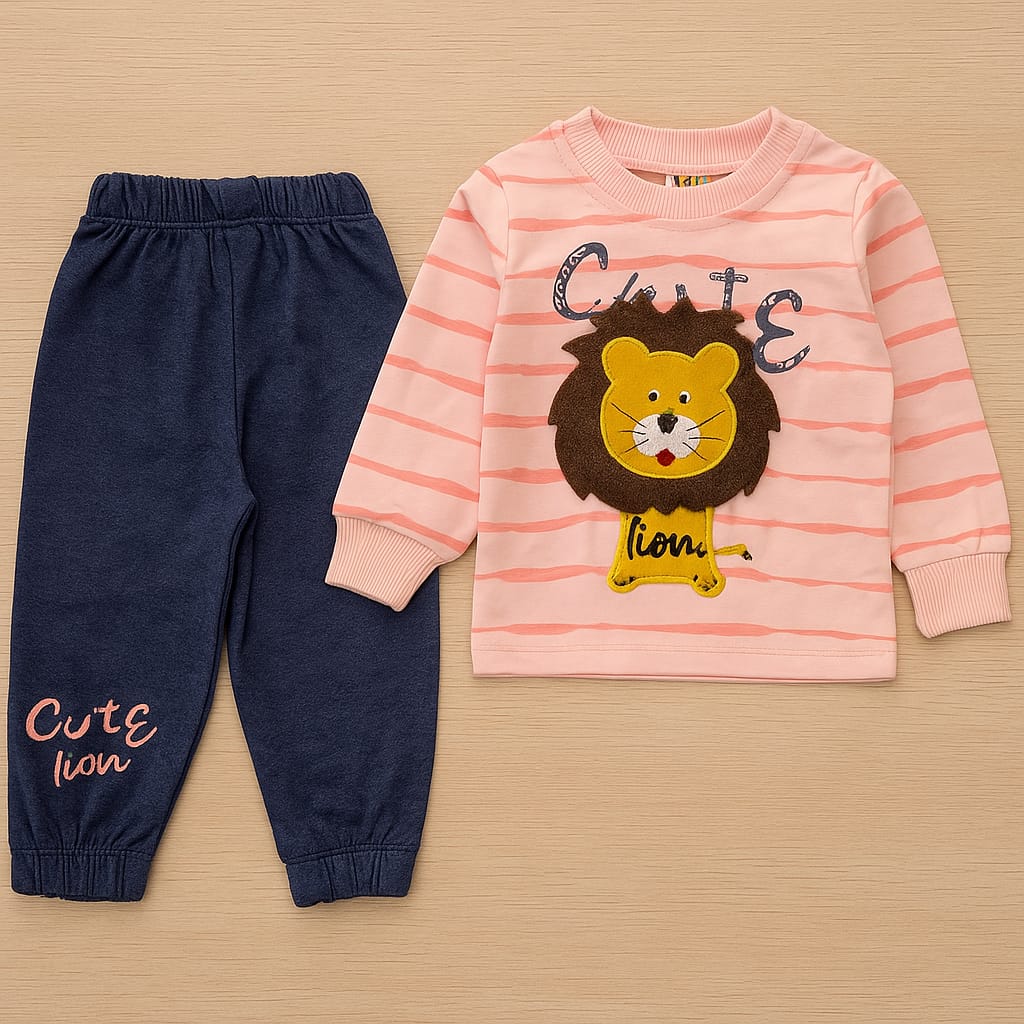 Roar & Explore: 2-Piece Organic Baby Outfit Set – Lion Tee & Navy Pants