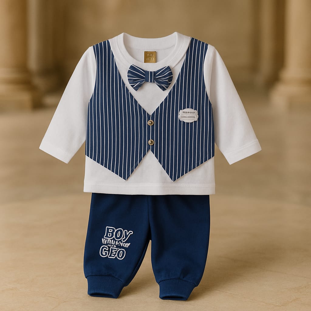 Baby Boy Party Suit Set – Stylish Shirt & Pants with Bow Tie (3 Colors)