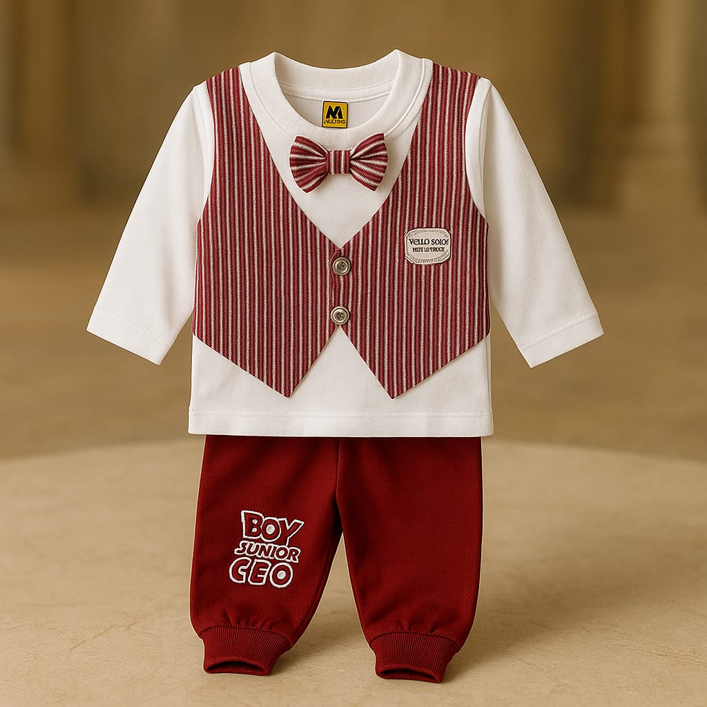 Baby Boy Party Suit Set – Stylish Shirt & Pants with Bow Tie (3 Colors)