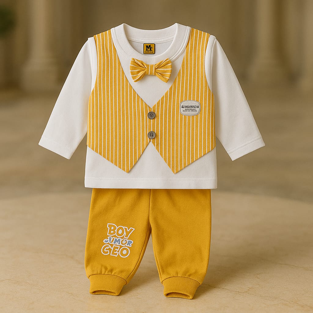 Baby Boy Party Suit Set – Stylish Shirt & Pants with Bow Tie (3 Colors)