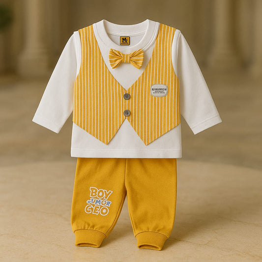 Baby Boy Party Suit Set – Stylish Shirt & Pants with Bow Tie (3 Colors)