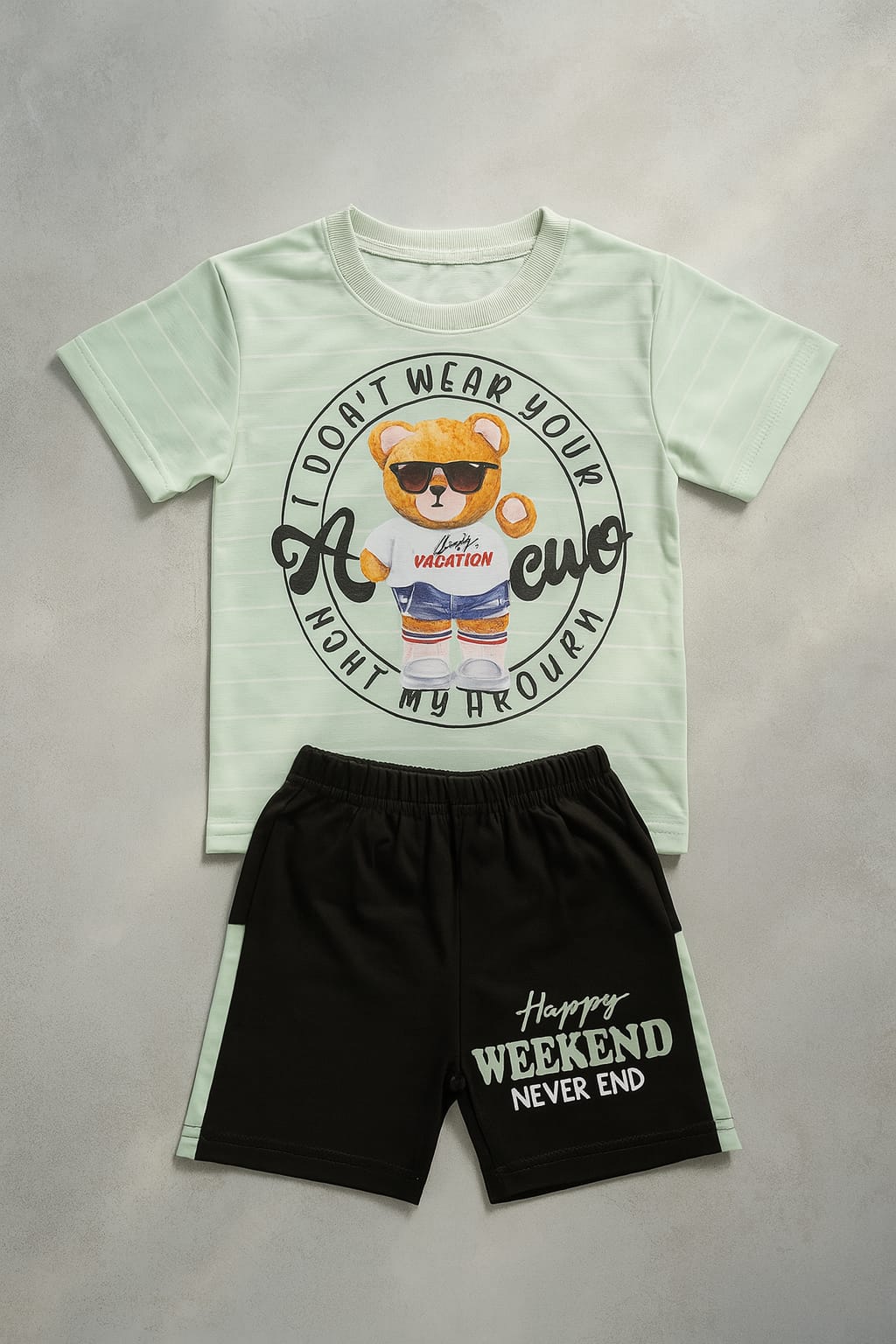 Baby T-Shirt & Shorts Set - Happy Weekend Bear Suit for Summer (2 Sizes Each)