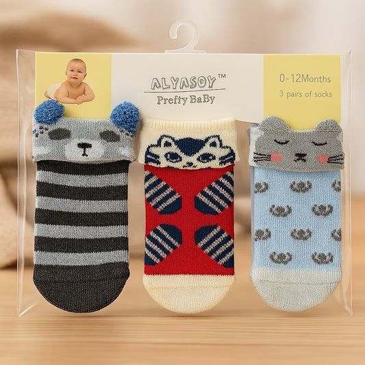 Baby Socks 0-12 Months pack of 3 Pair – Soft Cotton Fancy Ankle Socks